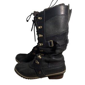 SOREL Boots Conquest Carly Woman NL2033-010 Tall Leather Duck Combat Size 8.5